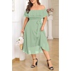 image:imagePlus Size Dresses Wedding Guest Off the Shoulder Chiffon ALine Midi DressSage Green