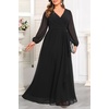 image:imagePlus Size Formal Dress Wedding Guest Chiffon V Neck Ruffle Long Dress WomenBlack Long Sleeve