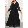 image:imagePlus Size Formal Dress Wedding Guest Chiffon V Neck Ruffle Long Dress WomenBlack Long Sleeve