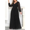 image:imagePlus Size Formal Dress Wedding Guest Chiffon V Neck Ruffle Long Dress WomenBlack Long Sleeve