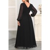 image:imagePlus Size Formal Dress Wedding Guest Chiffon V Neck Ruffle Long Dress WomenBlack Long Sleeve