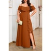 image:imagePlus Size Formal Dresses Off Shoulder Chiffon High Slit Ruffle WeddingBurnt Orange