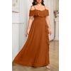 image:imagePlus Size Formal Dresses Off Shoulder Chiffon High Slit Ruffle WeddingBurnt Orange