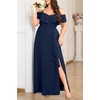 image:imagePlus Size Formal Dresses Off Shoulder Chiffon High Slit Ruffle WeddingNavy Blue