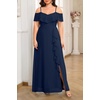 image:imagePlus Size Formal Dresses Off Shoulder Chiffon High Slit Ruffle WeddingNavy Blue