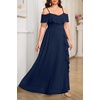 image:imagePlus Size Formal Dresses Off Shoulder Chiffon High Slit Ruffle WeddingNavy Blue