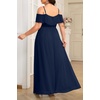 image:imagePlus Size Formal Dresses Off Shoulder Chiffon High Slit Ruffle WeddingNavy Blue