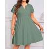 image:imagePlus Size Summer Dress Casual Boho Button Up Tiered Midi Sundress WomenGray Green Eyelet