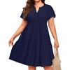 image:imagePlus Size Summer Dress Casual Boho Button Up Tiered Midi Sundress WomenNavy Blue Eyelet