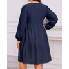 image:imagePlus Size Summer Dress Casual Boho Button Up Tiered Midi Sundress WomenNavy Blue Eyeletlong Sleeve