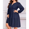 image:imagePlus Size Summer Dress Casual Boho Button Up Tiered Midi Sundress WomenNavy Blue Eyeletlong Sleeve
