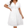 image:imagePlus Size Summer Dress Casual Boho Button Up Tiered Midi Sundress WomenWhite Eyelet