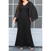 image:imagePlus Size V Neck Chiffon Cape Ruffle Sleeve Mermaid Formal DressBlack
