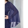 image:imagePlus Size V Neck Chiffon Cape Ruffle Sleeve Mermaid Formal DressNavy Blue