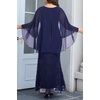 image:imagePlus Size V Neck Chiffon Cape Ruffle Sleeve Mermaid Formal DressNavy Blue