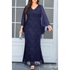 image:imagePlus Size V Neck Chiffon Cape Ruffle Sleeve Mermaid Formal DressNavy Blue