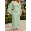 image:imagePlus Size V Neck Chiffon Cape Ruffle Sleeve Mermaid Formal DressSage Green
