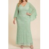 image:imagePlus Size V Neck Chiffon Cape Ruffle Sleeve Mermaid Formal DressSage Green
