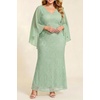 image:imagePlus Size V Neck Chiffon Cape Ruffle Sleeve Mermaid Formal DressSage Green