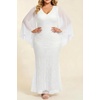 image:imagePlus Size V Neck Chiffon Cape Ruffle Sleeve Mermaid Formal DressWhite