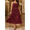 image:imagePlus Size Velvet Floral Spaghetti Strap Wedding Guest Midi DressBurgundy Floral