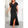 image:imageTalisea Plus Size Formal Dress V Neck Twist Ruffled High Slit Evening GownBlack Glitter