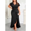 image:imageTalisea Plus Size Formal Dress V Neck Twist Ruffled High Slit Evening GownBlack Glitter