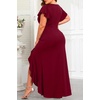 image:imageTalisea Plus Size Formal Dress V Neck Twist Ruffled High Slit Evening GownBurgundy
