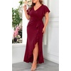 image:imageTalisea Plus Size Formal Dress V Neck Twist Ruffled High Slit Evening GownBurgundy