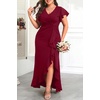 image:imageTalisea Plus Size Formal Dress V Neck Twist Ruffled High Slit Evening GownBurgundy