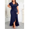 image:imageTalisea Plus Size Formal Dress V Neck Twist Ruffled High Slit Evening GownNavy Blue Glitter
