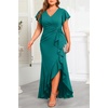 image:imageTalisea Plus Size Formal Dress V Neck Twist Ruffled High Slit Evening GownTeal