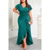 image:imageTalisea Plus Size Formal Dress V Neck Twist Ruffled High Slit Evening GownTeal