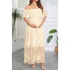 image:imageWomens Off Shoulder Maternity Dress Swiss Dot Boho Baby Shower DressBeige Lace