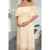 image:imageWomens Off Shoulder Maternity Dress Swiss Dot Boho Baby Shower DressBeige Lace