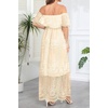 image:imageWomens Off Shoulder Maternity Dress Swiss Dot Boho Baby Shower DressBeige Lace