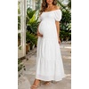 image:imageWomens Off Shoulder Maternity Dress Swiss Dot Boho Baby Shower DressWhite