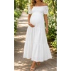 image:imageWomens Off Shoulder Maternity Dress Swiss Dot Boho Baby Shower DressWhite