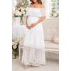 image:imageWomens Off Shoulder Maternity Dress Swiss Dot Boho Baby Shower DressWhite Lace