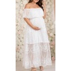 image:imageWomens Off Shoulder Maternity Dress Swiss Dot Boho Baby Shower DressWhite Lace
