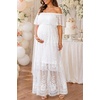 image:imageWomens Off Shoulder Maternity Dress Swiss Dot Boho Baby Shower DressWhite Lace