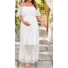 image:imageWomens Off Shoulder Maternity Dress Swiss Dot Boho Baby Shower DressWhite Lace