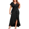image:imageTalisea Plus Size Formal Dress V Neck Twist Ruffled High Slit Evening GownBlack Glitter