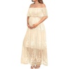 image:imageWomens Off Shoulder Maternity Dress Swiss Dot Boho Baby Shower DressBeige Lace