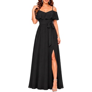 image:imageFormal Dresses Off the Shoulder Chiffon ALine Long Dress Split WomenBlack