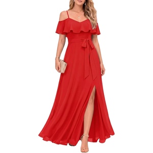 image:imageFormal Dresses Off the Shoulder Chiffon ALine Long Dress Split WomenRed