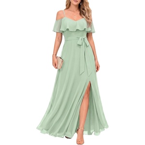 image:imageFormal Dresses Off the Shoulder Chiffon ALine Long Dress Split WomenSage Green