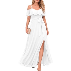 image:imageFormal Dresses Off the Shoulder Chiffon ALine Long Dress Split WomenWhite