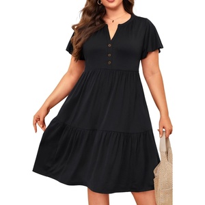 image:imagePlus Size Summer Dress Casual Boho Button Up Tiered Midi Sundress WomenBlack