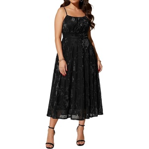 image:imagePlus Size Velvet Floral Spaghetti Strap Wedding Guest Midi DressBlack Floral